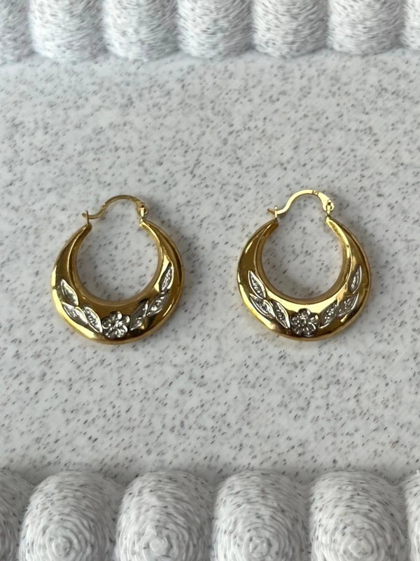 9ct Yellow Metal Spring/Summer Hoops with Floral Detailing