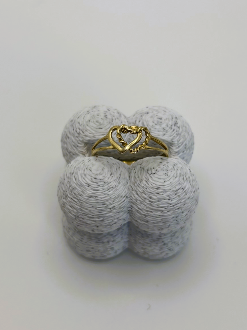 9ct Yellow Gold Super Cute Twisted Rope Double Heart Ring