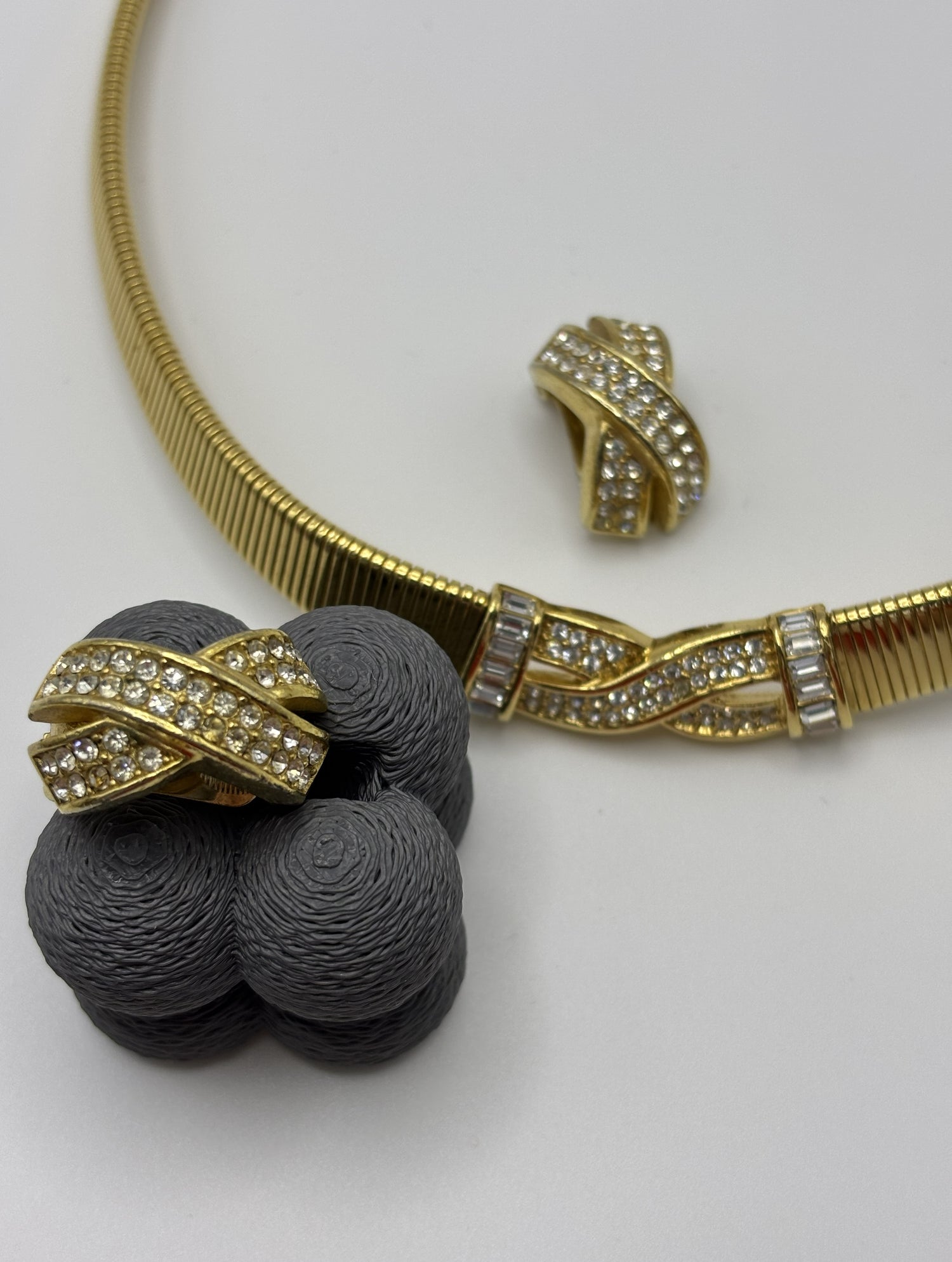 Vintage 1980s Christian Dior Omega Necklace and Clip-On Earrings