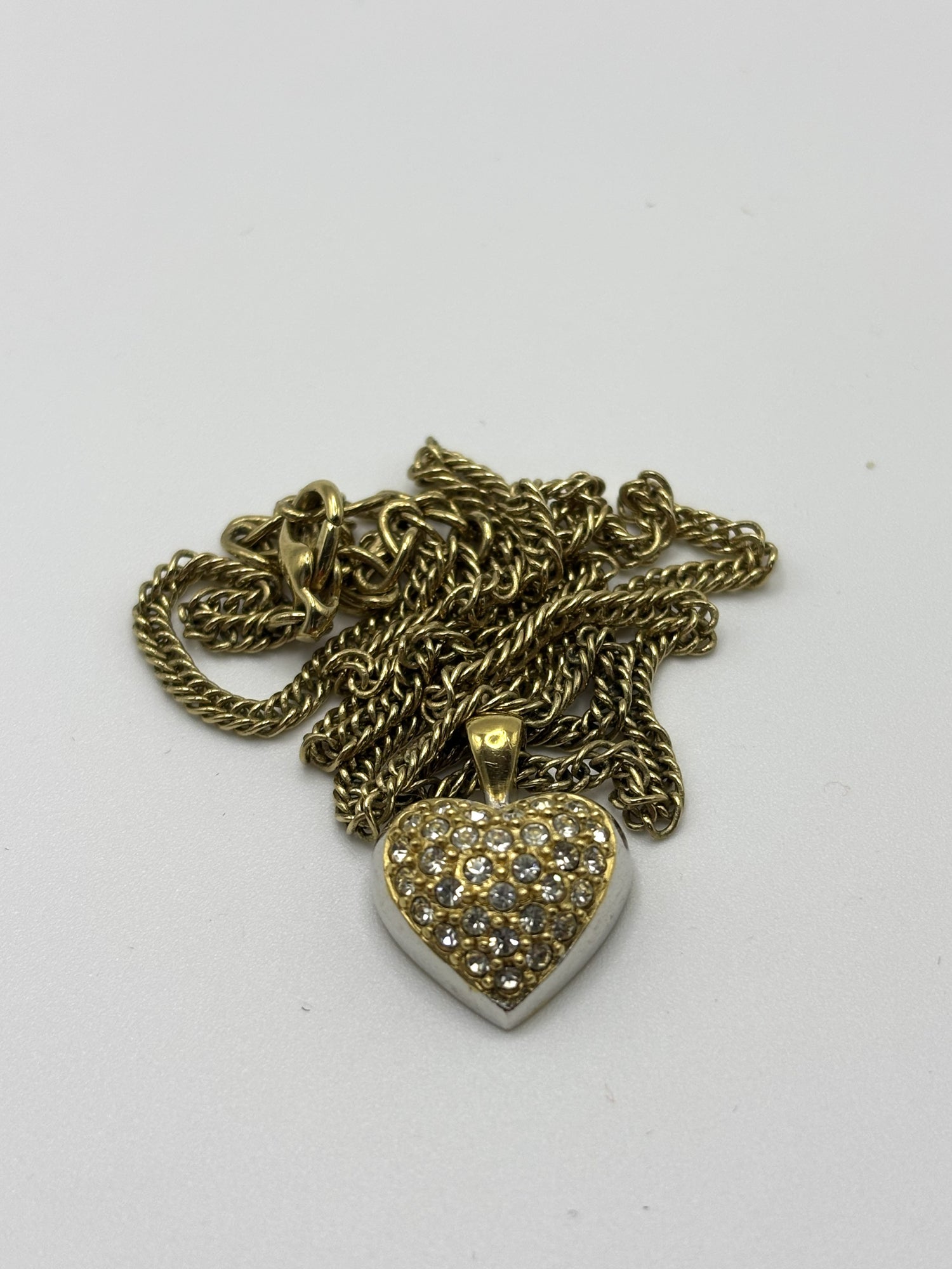 Vintage Burberry Gold-Toned Necklace with Chunky Rhinestone Heart Pendant