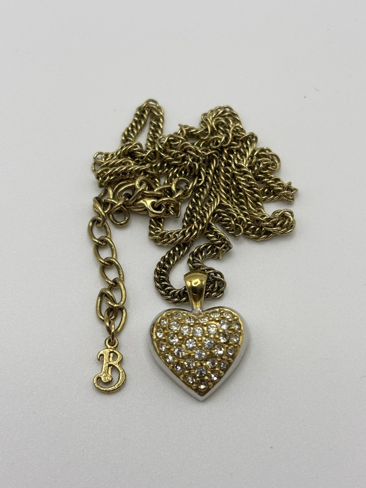 Vintage Burberry Gold-Toned Necklace with Chunky Rhinestone Heart Pendant