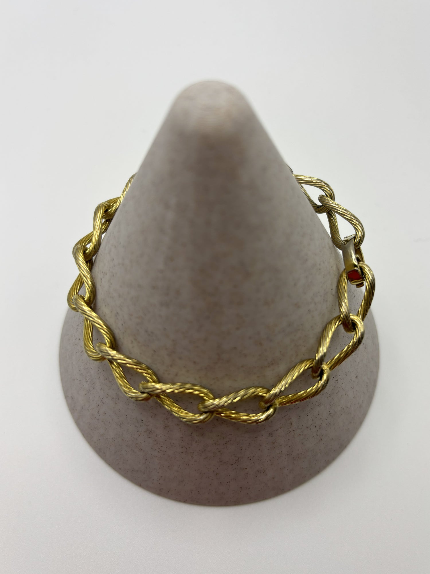 Vintage Rare Christian Dior Yellow Metal Ribbed Link Bracelet