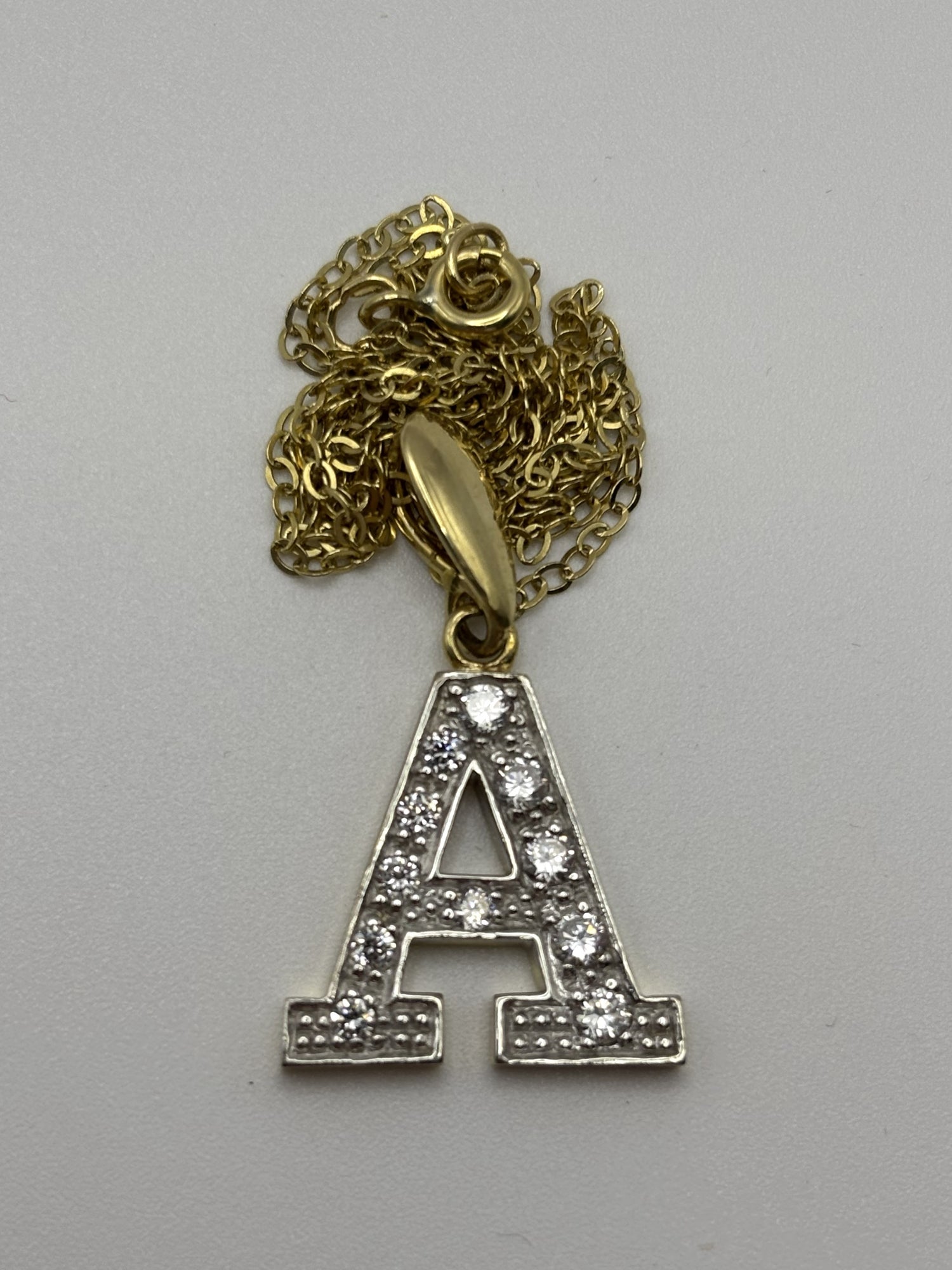 9ct Yellow Gold BIG ‘A’ Initial Pendant and Chain Necklace with Sparkling Stones