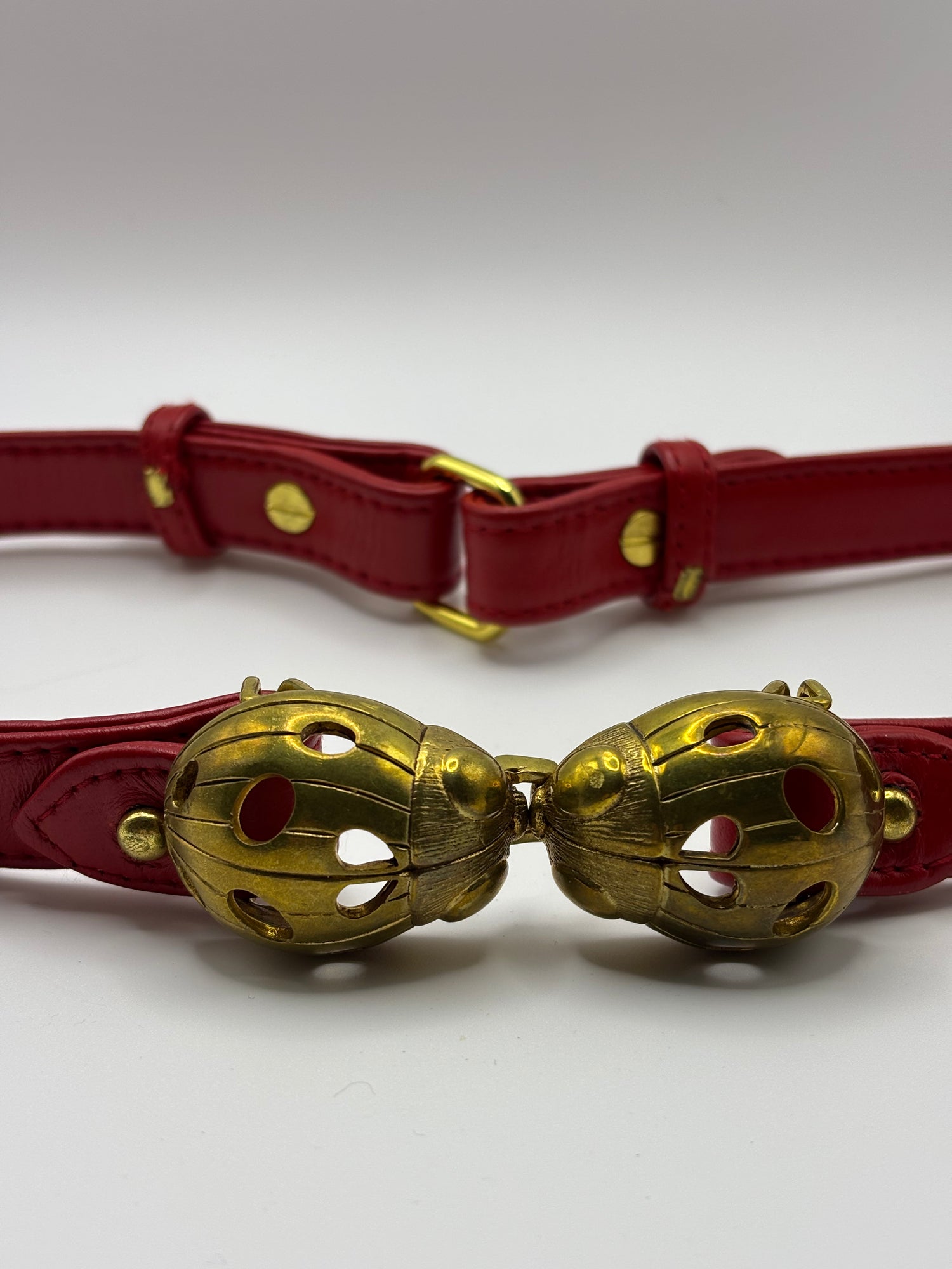 Nogoy Stunning Ladies Belt with Gold-Tone Ladybug Buckle