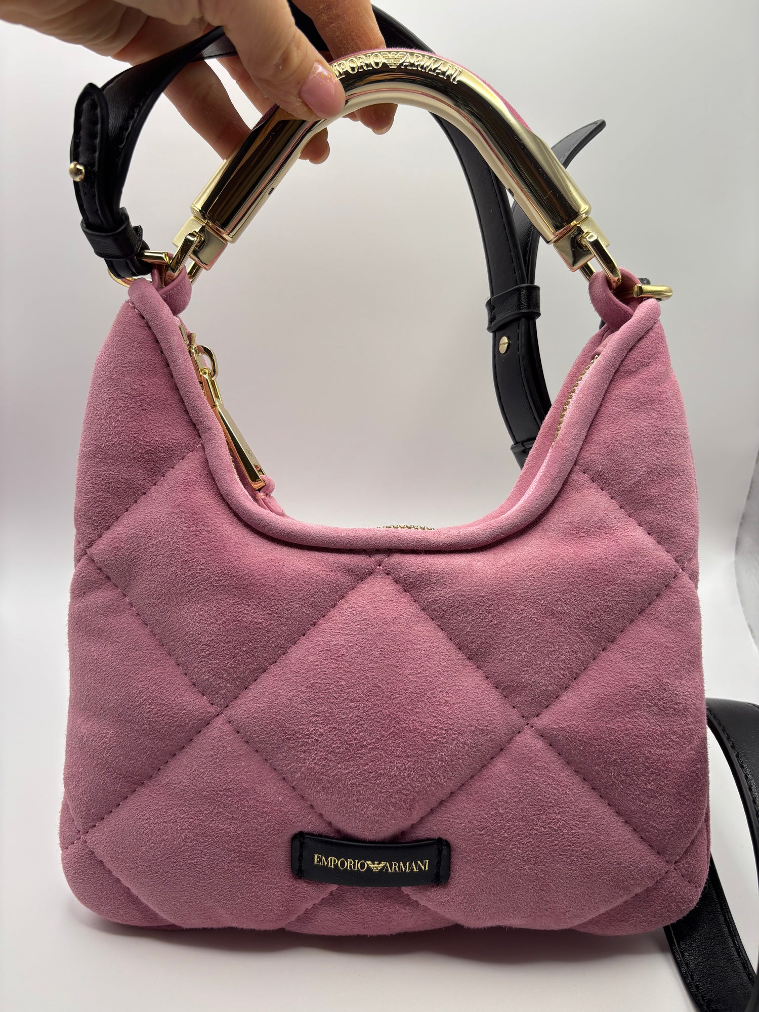 The Cutest Brand New Pink Quilted Suede Emporio Armani FW22 Handbag