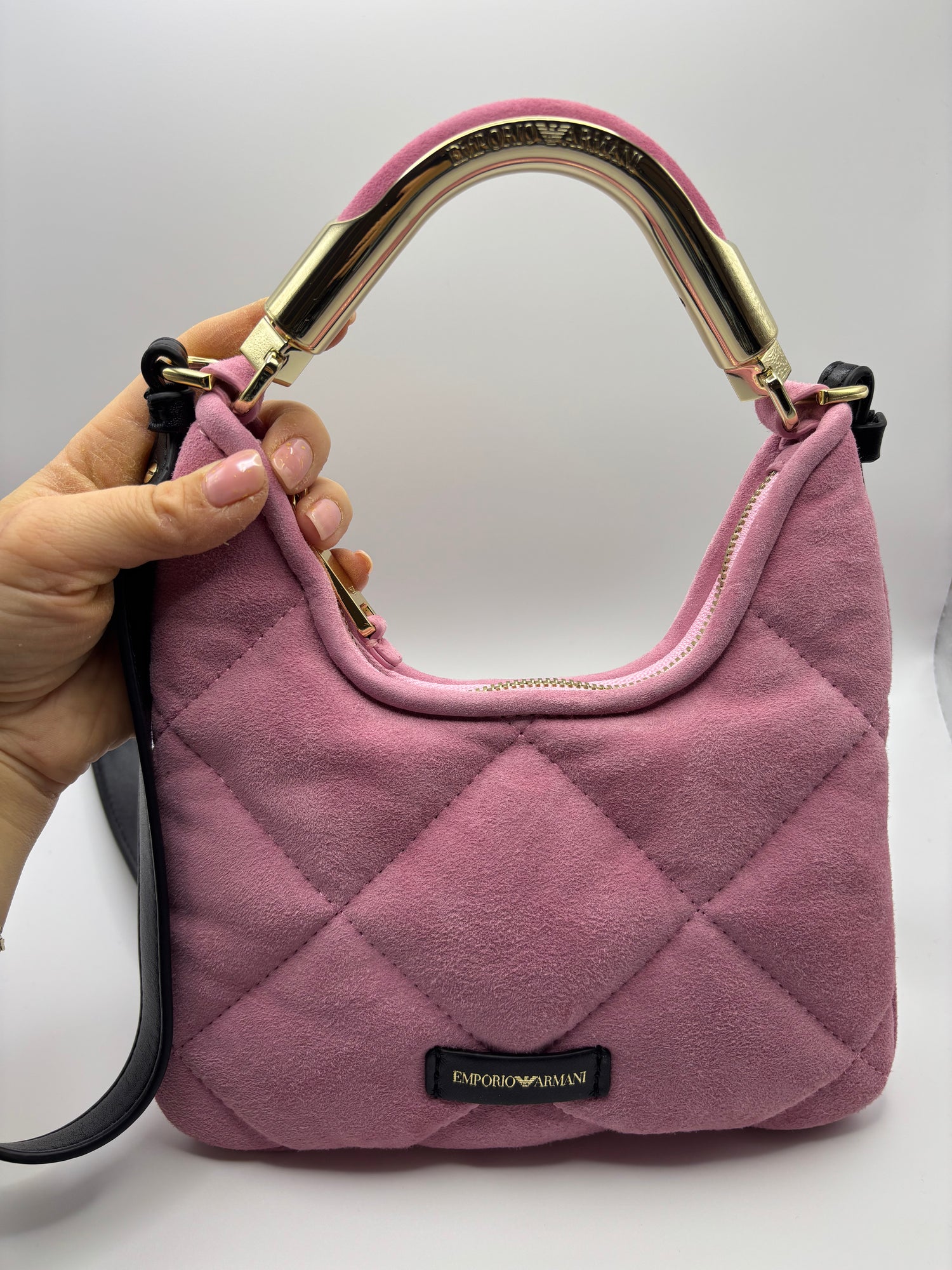 The Cutest Brand New Pink Quilted Suede Emporio Armani FW22 Handbag