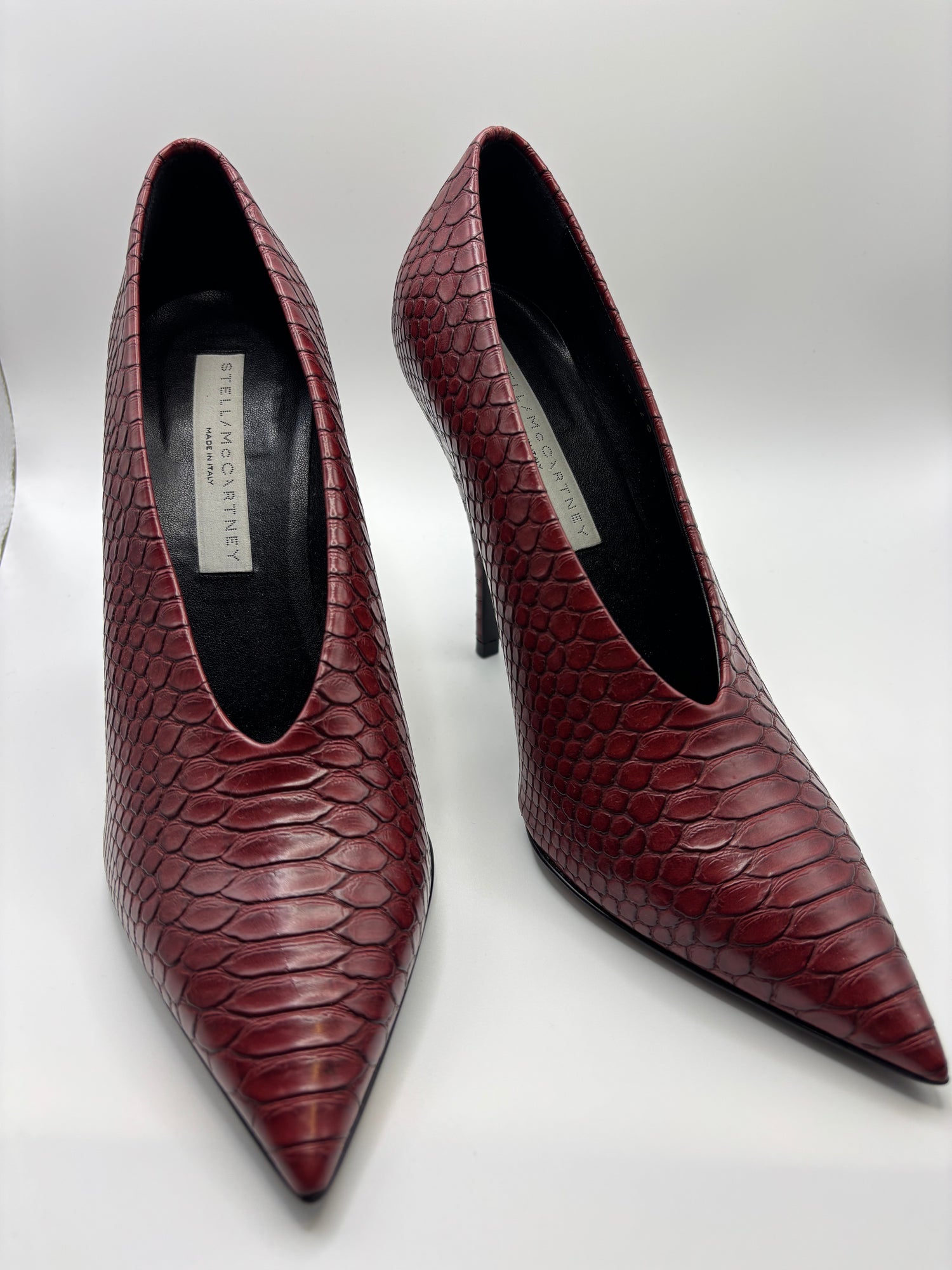 Stella McCartney Burgundy Pointed Heels Snakeskin Effect Stilettos UK3.5