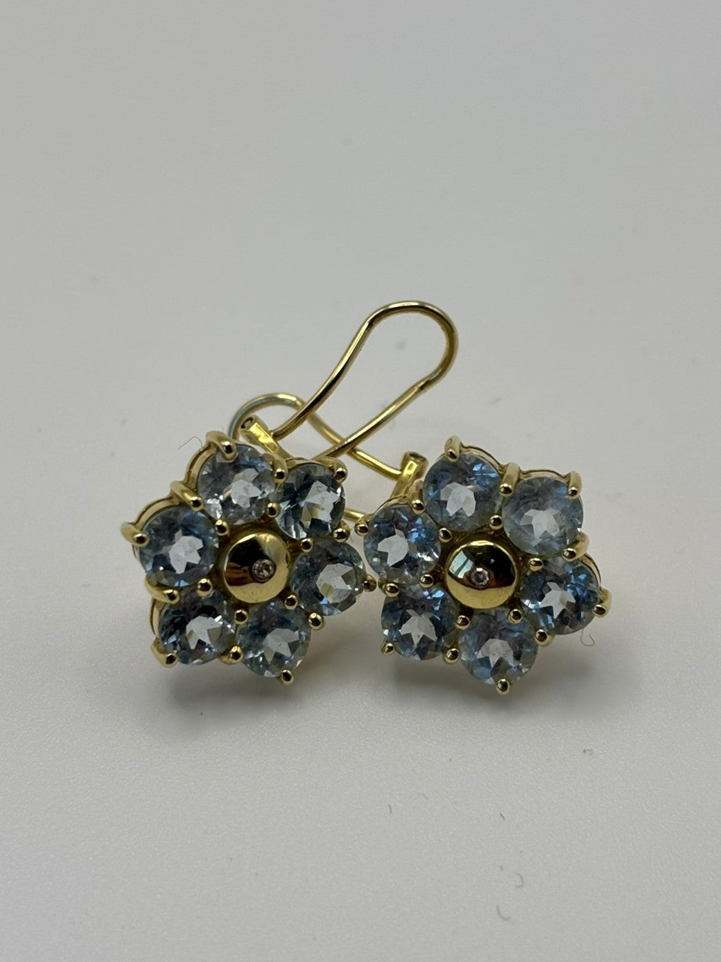 14ct Yellow Gold and Aquamarine BIG And SO STUNNING Flower Earrings