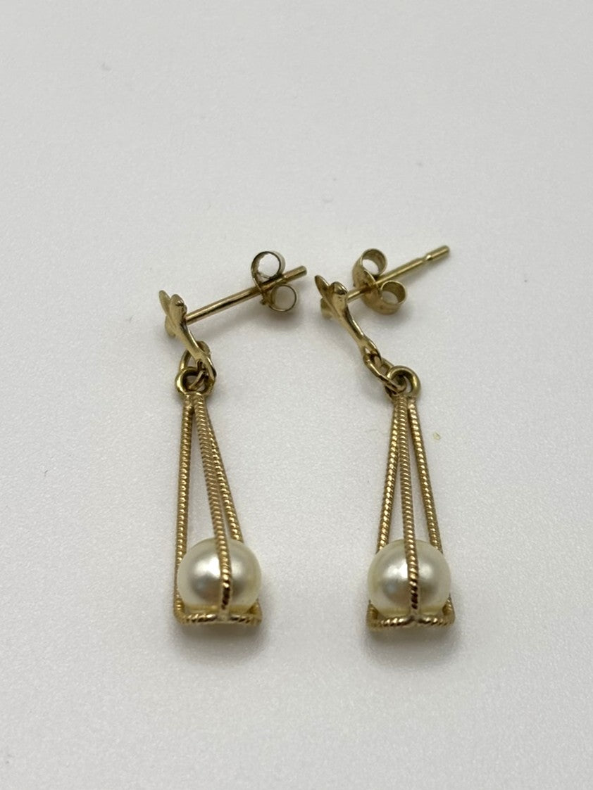 9ct Yellow Gold & Faux Pearl Drop Earrings
