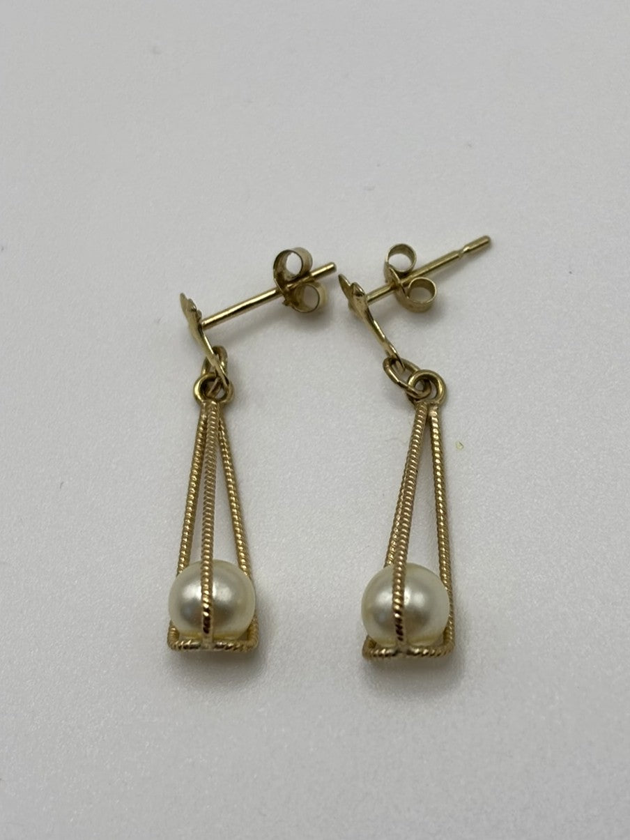 9ct Yellow Gold & Faux Pearl Drop Earrings