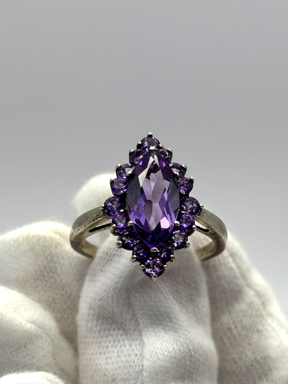 Large Silver Ring with Stunning Amethyst Cluster
