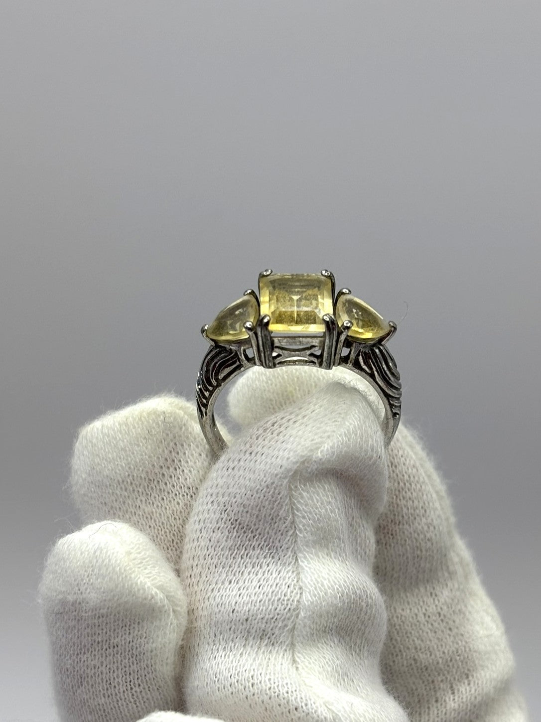 925 Sterling Silver Citrine Trilogy Ring