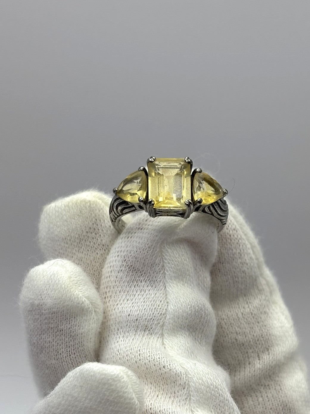 925 Sterling Silver Citrine Trilogy Ring