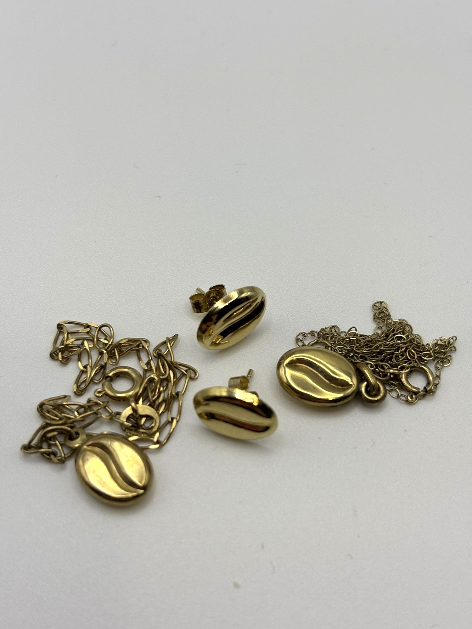 9ct Yellow Gold Coffee Bean Set Necklace, Bracelet & Stud Earrings