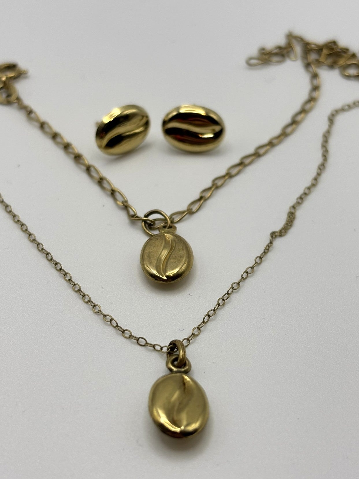 9ct Yellow Gold Coffee Bean Set Necklace, Bracelet & Stud Earrings