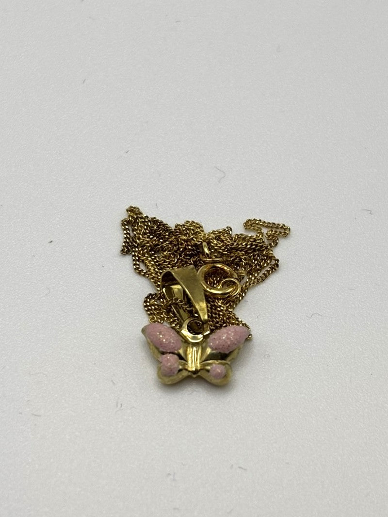 9ct Yellow Gold Petite Butterfly Pendant with Pink Sparkling Wings