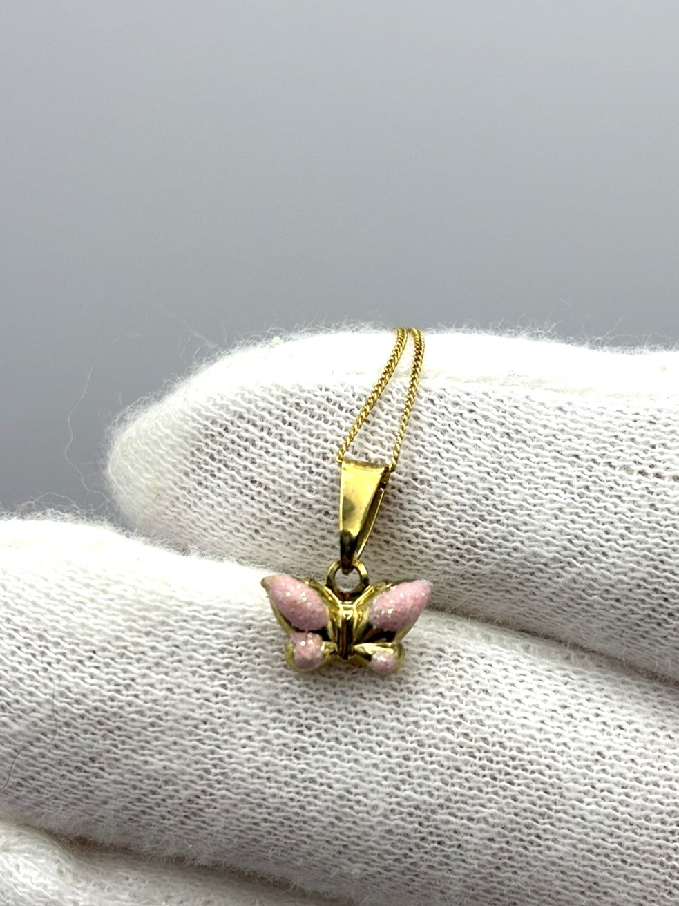 9ct Yellow Gold Petite Butterfly Pendant with Pink Sparkling Wings