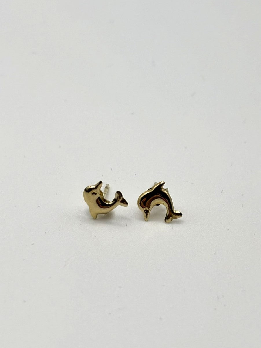 9ct Yellow Gold Jumping Dolphin Stud Earrings