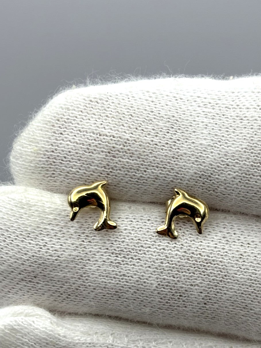 9ct Yellow Gold Jumping Dolphin Stud Earrings