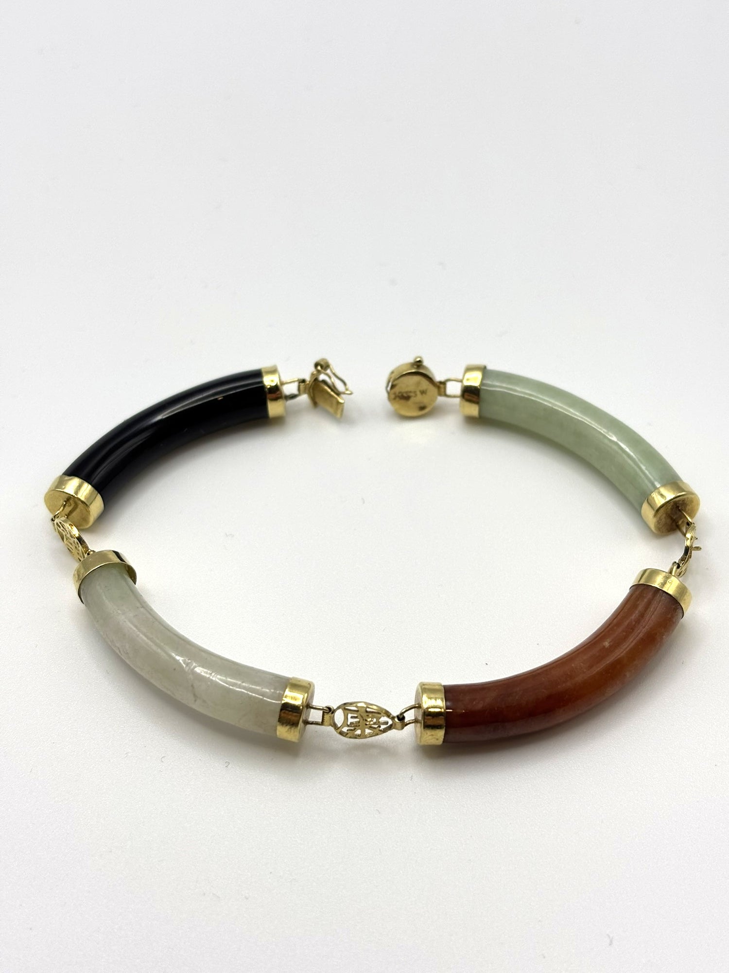 14ct Yellow Gold Chinese Bracelet With Four Gemstone Links