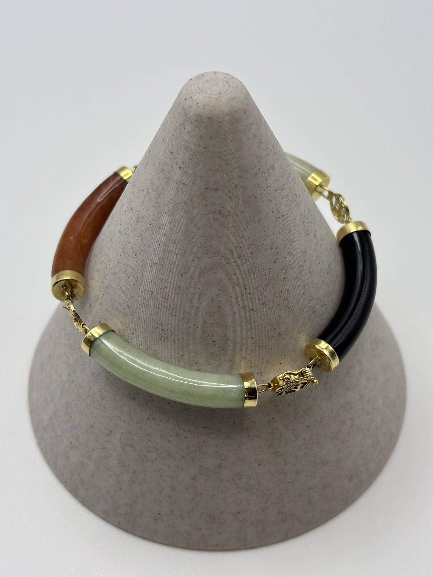 14ct Yellow Gold Chinese Bracelet With Four Gemstone Links