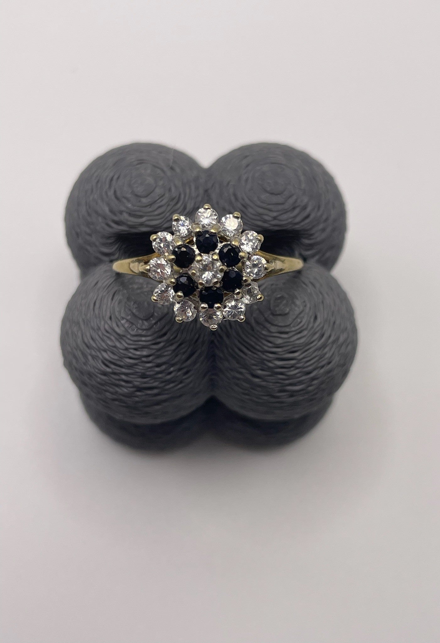 9ct Yellow Gold Sapphire & CZ Round Cluster Ring