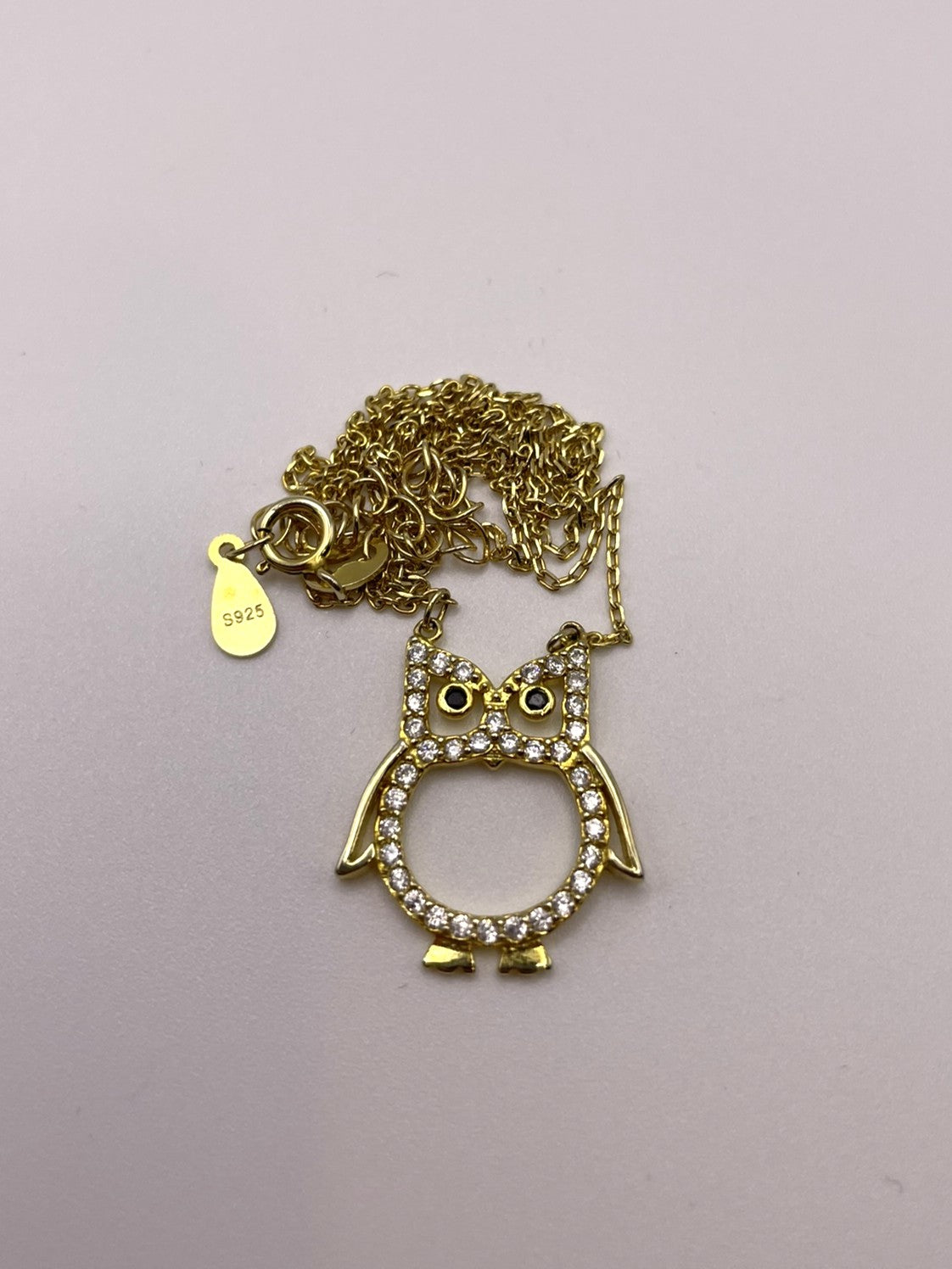 Gold-Plated 925 Sterling Silver Rolo Chain with Cute Owl Pendant
