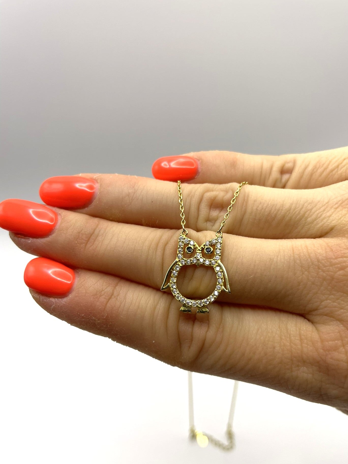 Gold-Plated 925 Sterling Silver Rolo Chain with Cute Owl Pendant