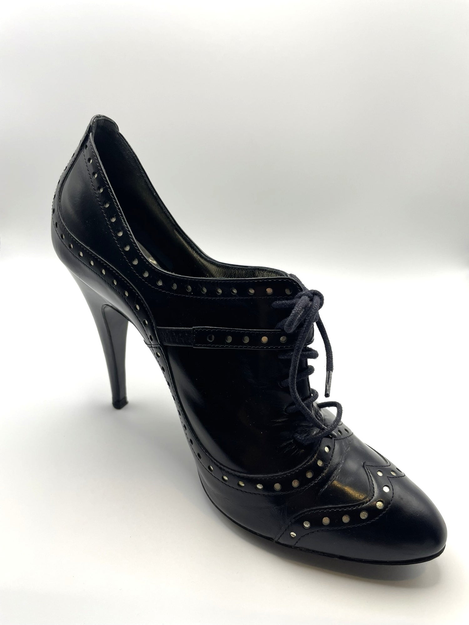 Giorgio Armani Black Leather Ankle Lace-Up High Heel Boots Size 6