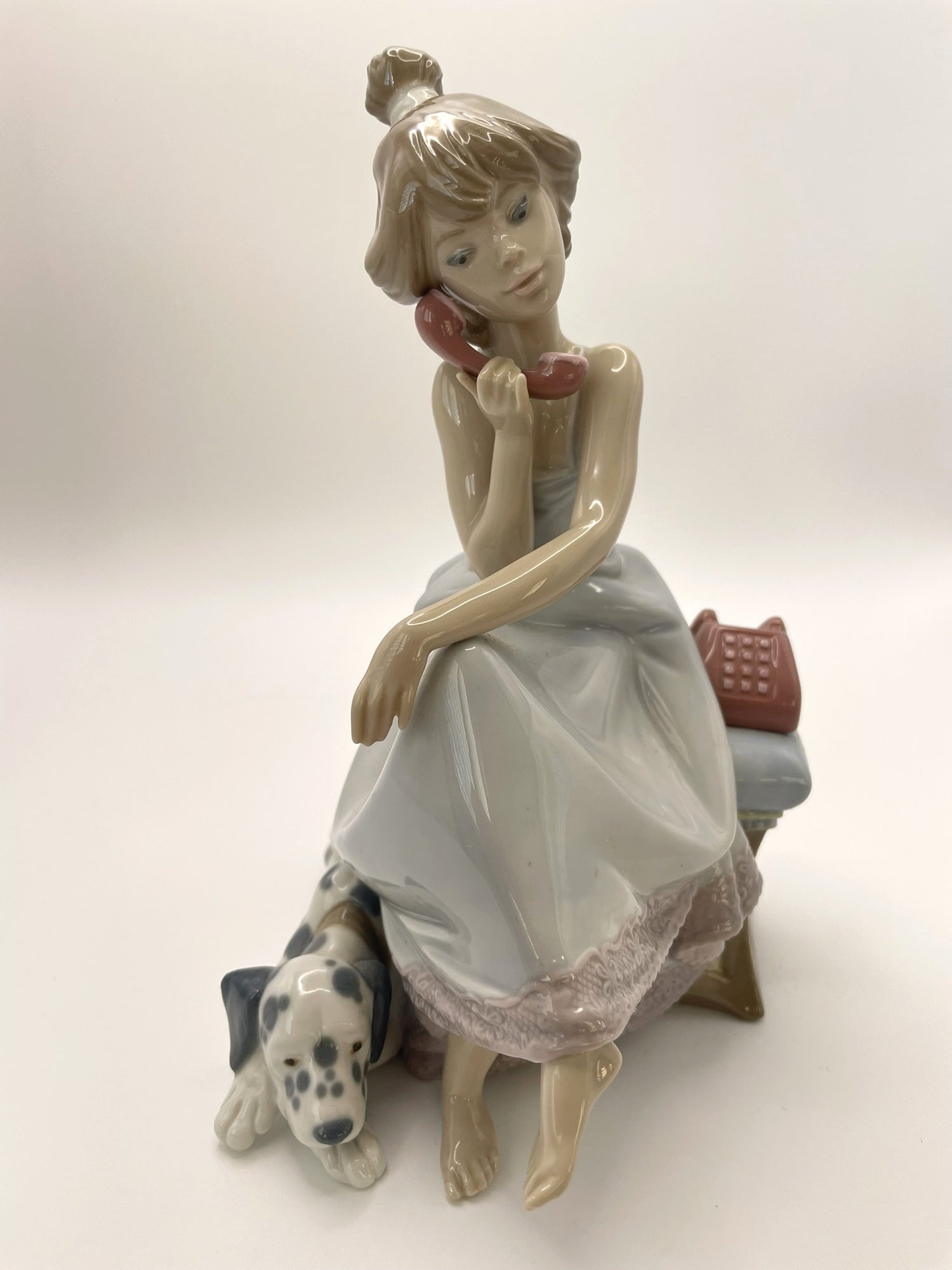 Lladro Girl On The Phone & Her Dog "Chit Chat" Figurine