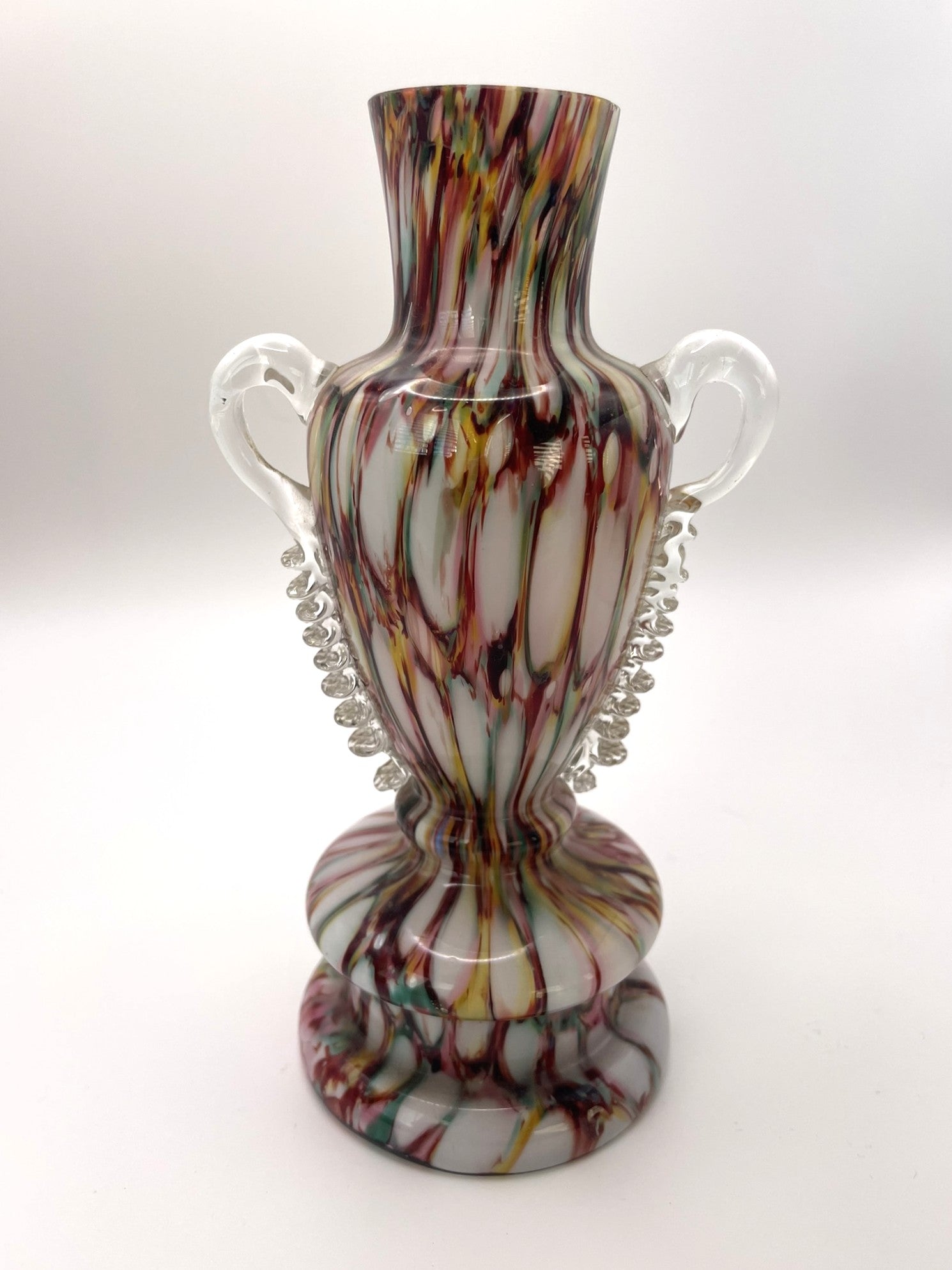 Welz Bohemian Honeycomb Multicoloured Splatter Glass Trophy Vase