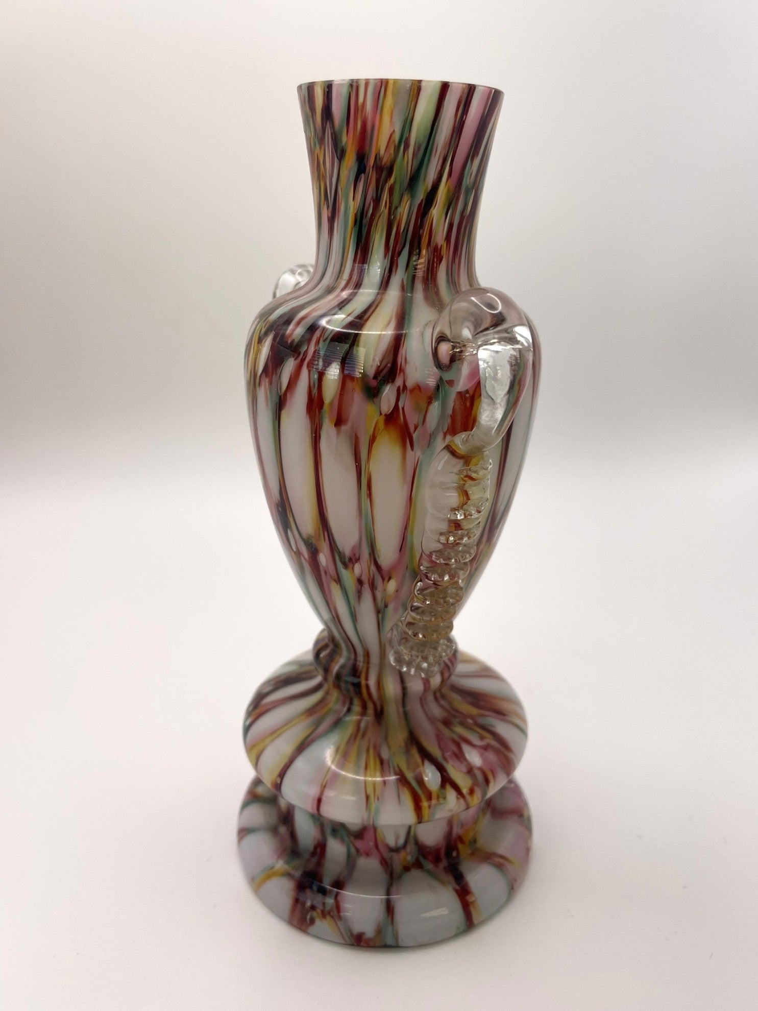 Welz Bohemian Honeycomb Multicoloured Splatter Glass Trophy Vase