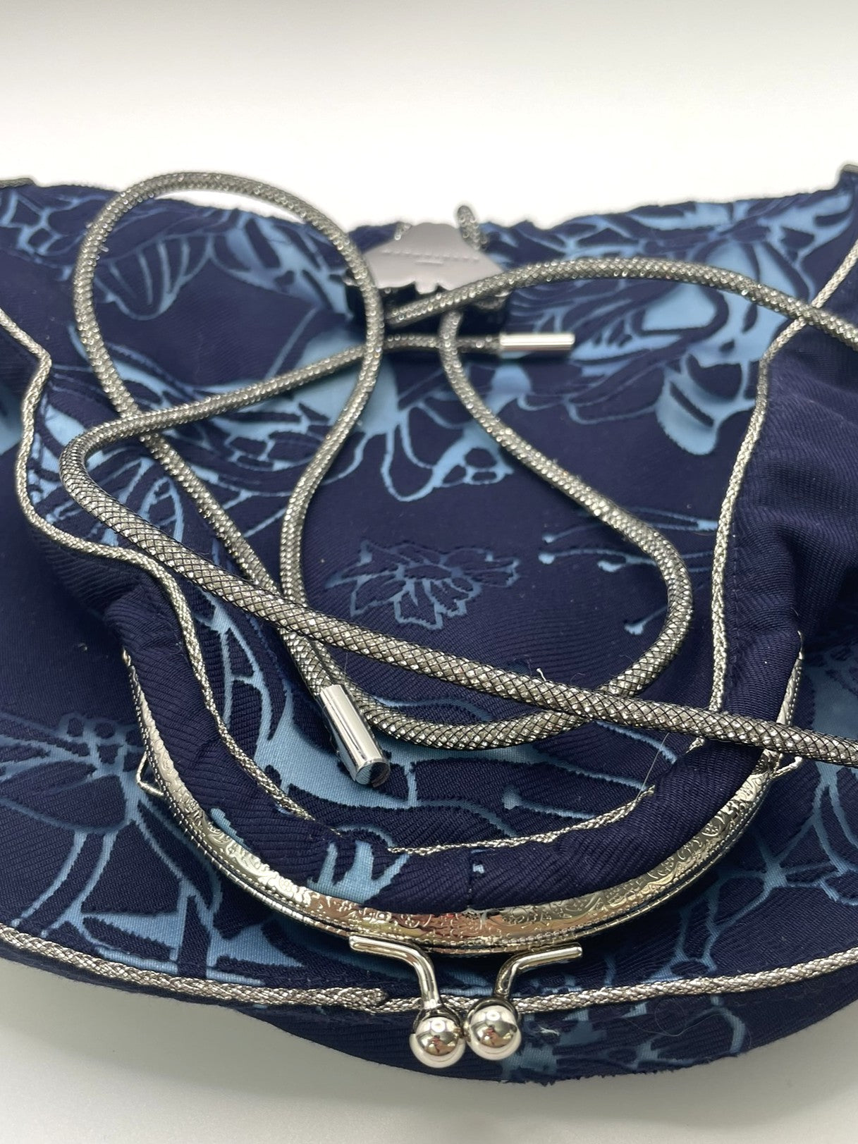 Mithridate Unusual Clip Frame Drawstring Clutch Bag with Beautiful Motifs & Moth Silver Hardware