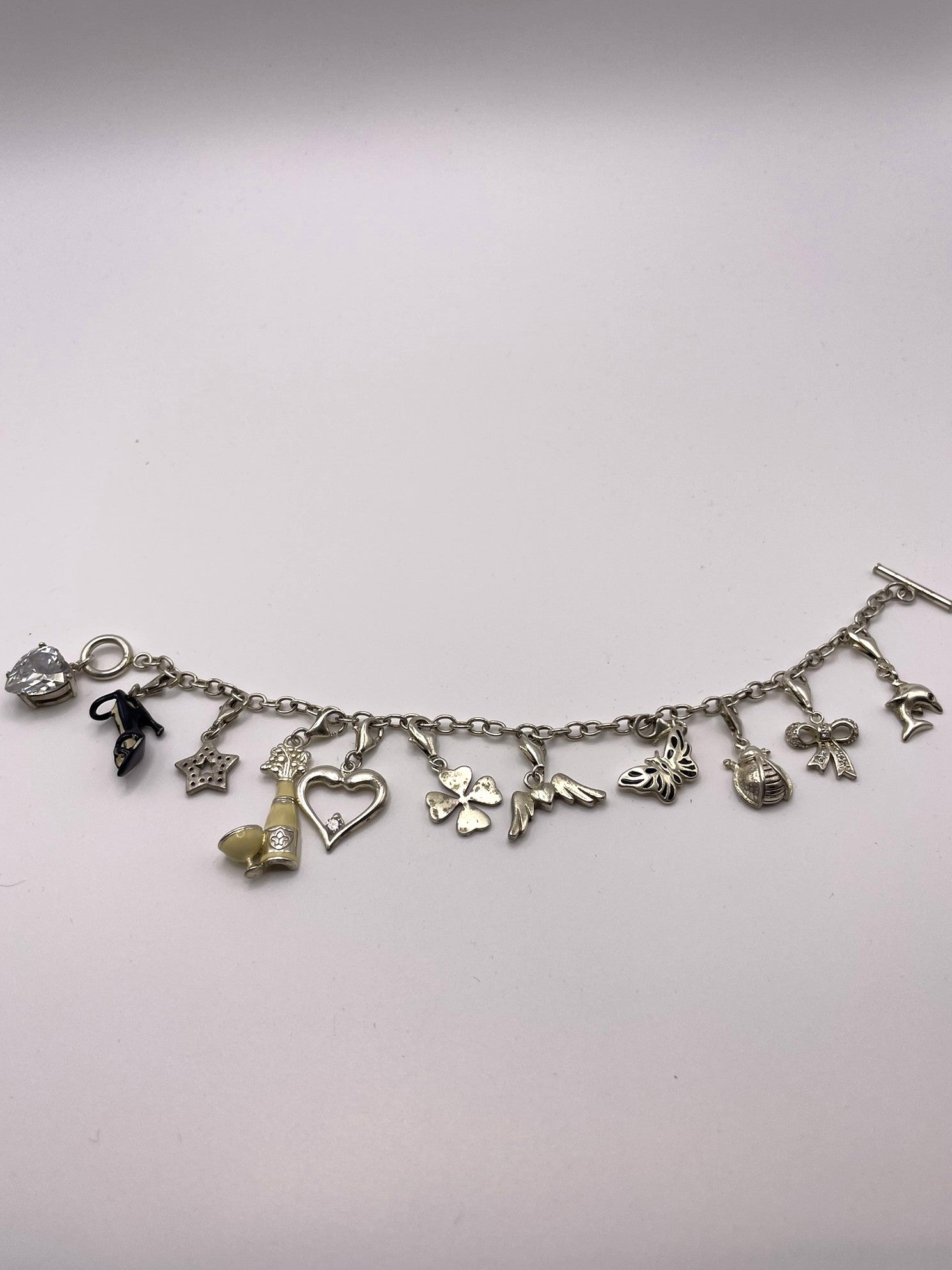 925 Sterling Silver Cable Bracelet with 11 Stunning Fun Charms