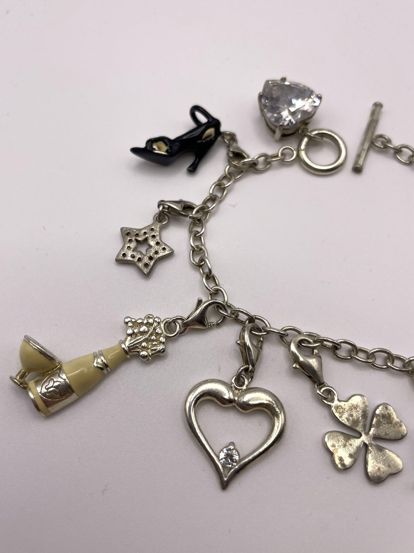 925 Sterling Silver Cable Bracelet with 11 Stunning Fun Charms