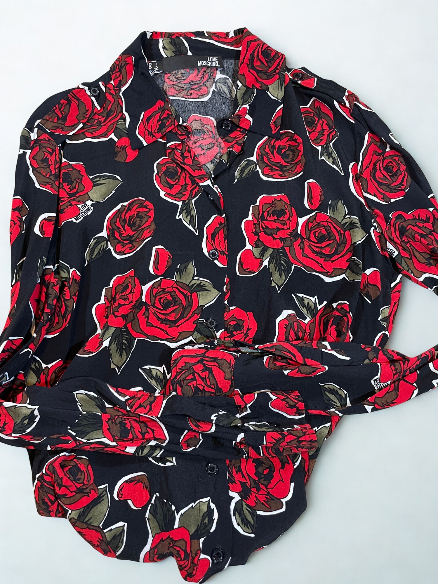 Love Moschino Gorgeous Red Roses Women’s Shirt UK 10
