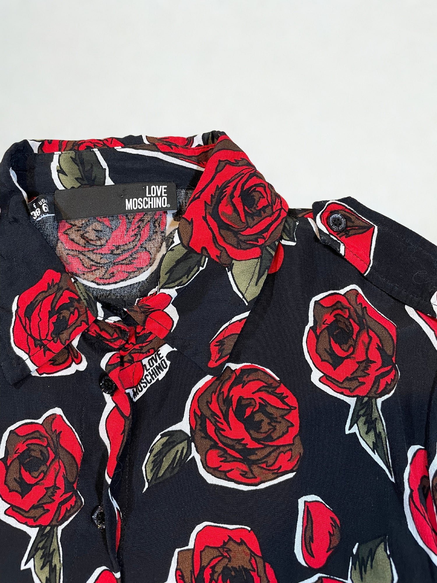 Love Moschino Gorgeous Red Roses Women’s Shirt UK 10