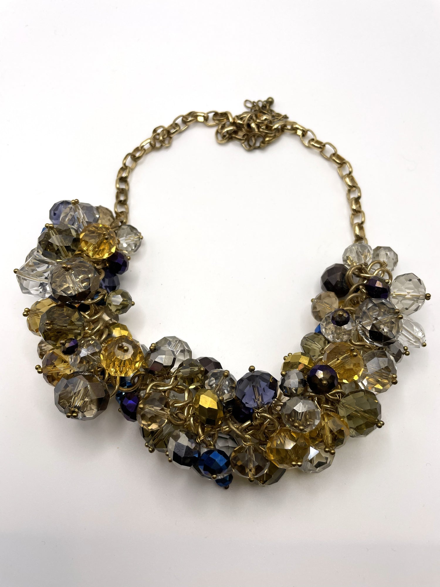 Statement Heavy & Chunky Glass Beads Necklace in Shades of Gold, Brown & Blue