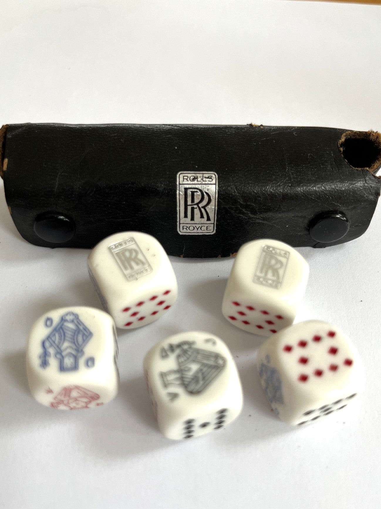 RARE Vintage Rolls-Royce Poker Dice Play Set in Leather Case Collectable