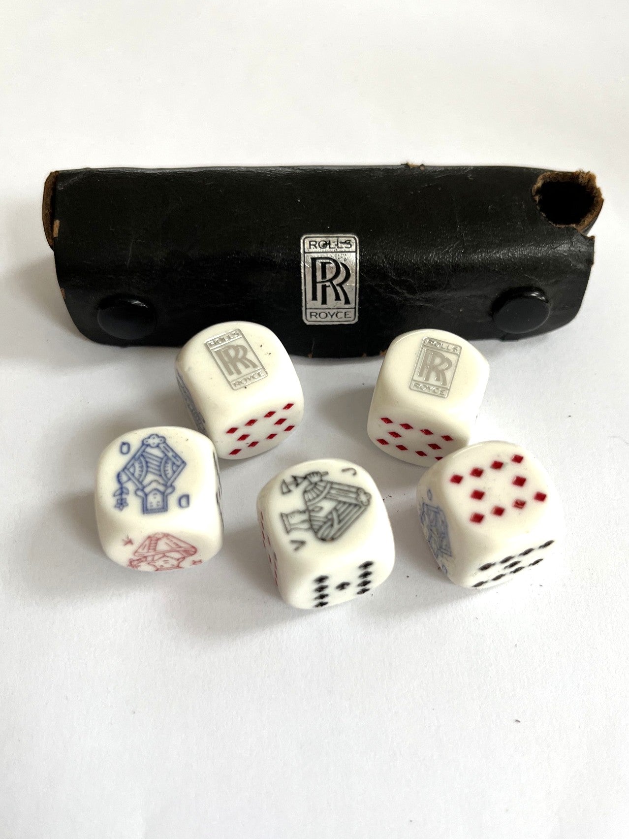 RARE Vintage Rolls-Royce Poker Dice Play Set in Leather Case Collectable