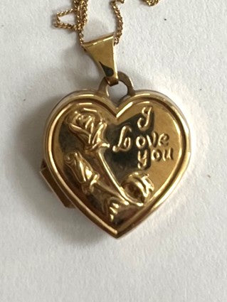 9ct Yellow Metal Heart-Shaped Locket Pendant “I Love You” on Chain 42cm 1.64g