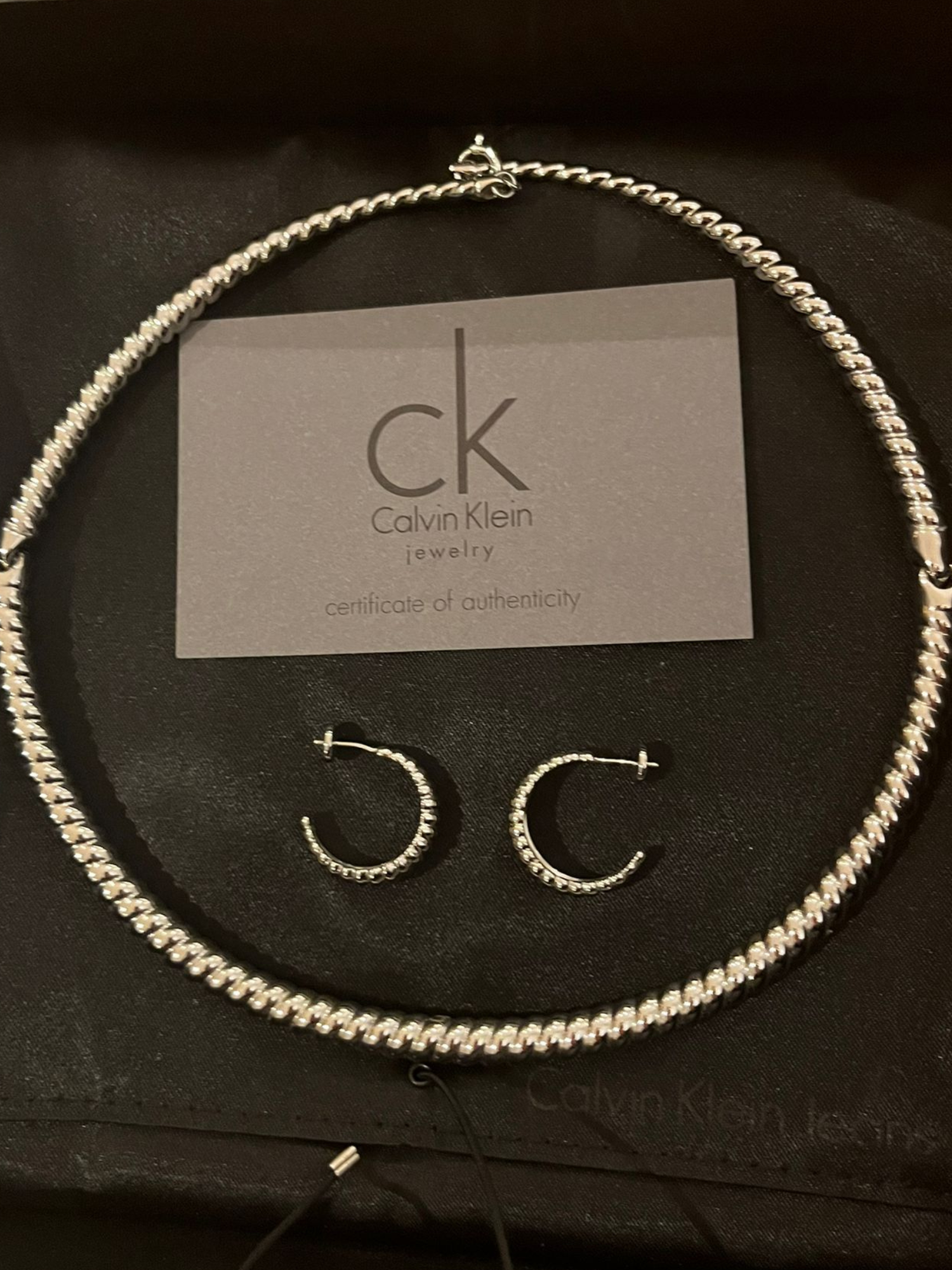 Silver-Toned Choker & Earrings Designer Set Calvin Klein Jewellery