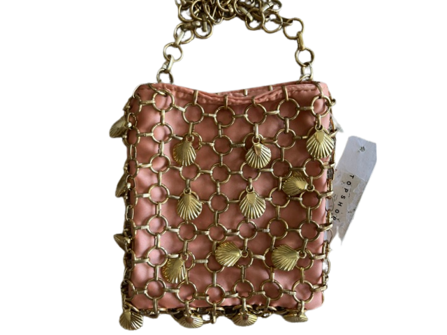 Topshop Peach Colour Satin Shell Beach-Inspired Summer Shoulder Bag on Chain – NWT