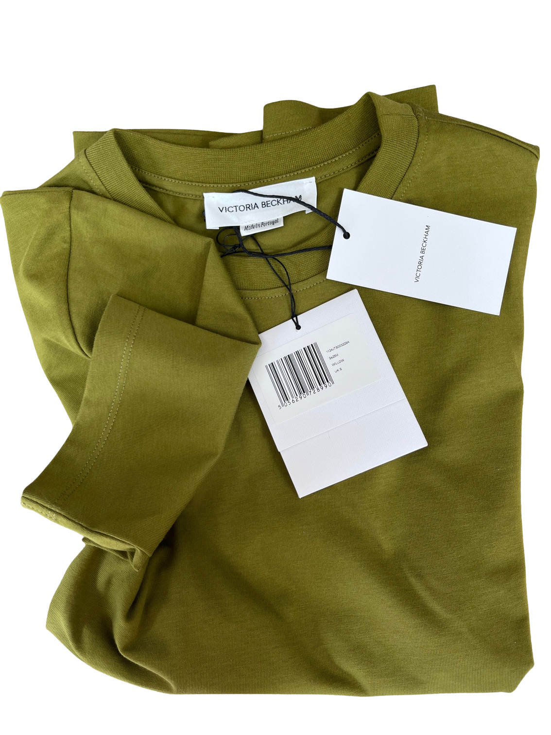 Victoria Beckham Organic Cotton T-Shirt with VB Emblem in Trendy Willow Colour