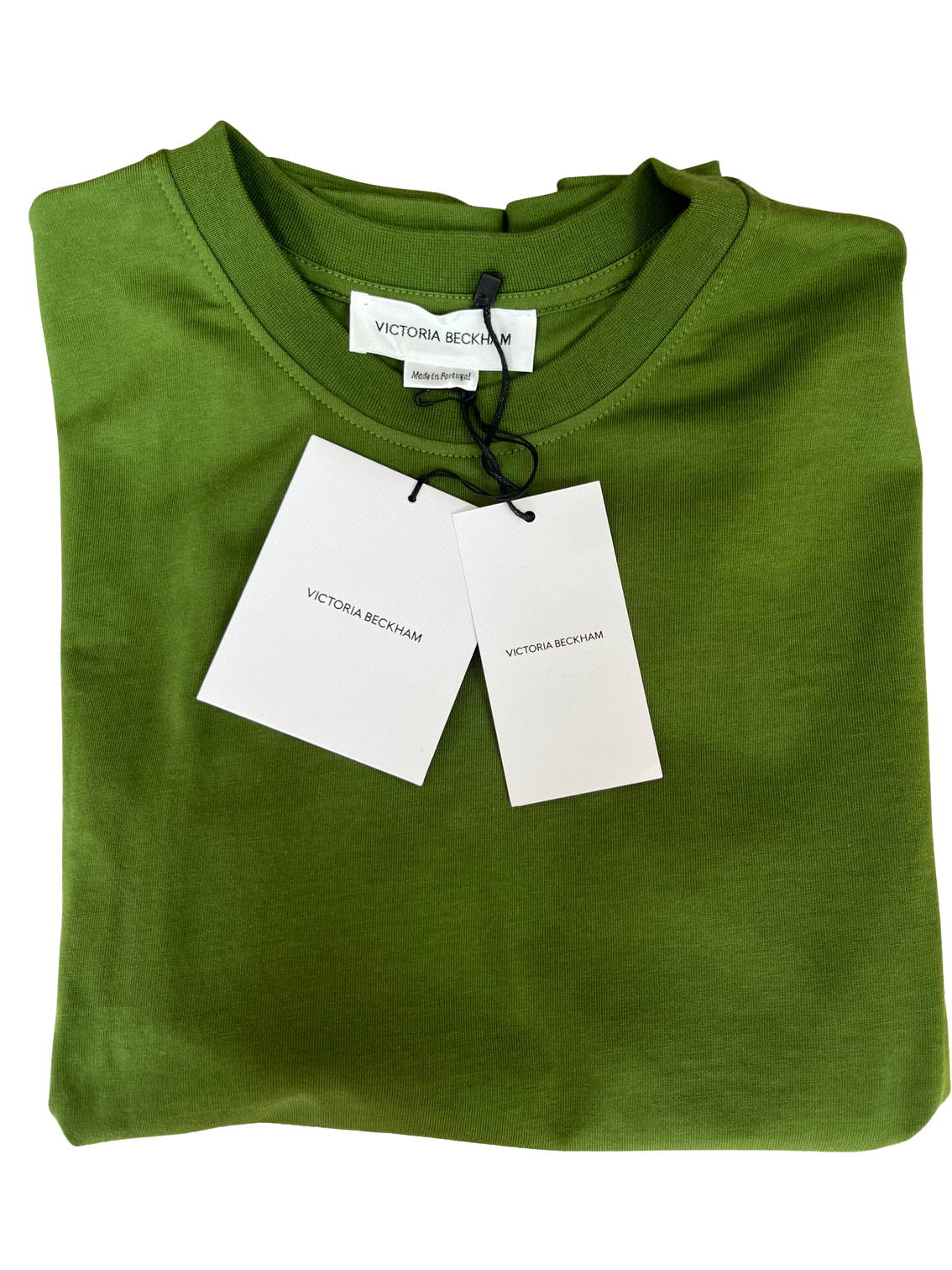 Victoria Beckham Organic Cotton T-Shirt in Green with VB Emblem