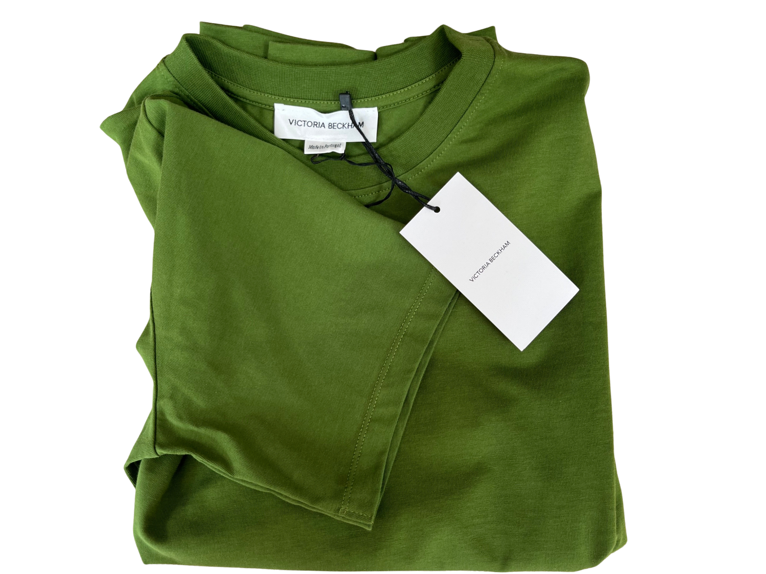 Victoria Beckham Organic Cotton T-Shirt in Green with VB Emblem