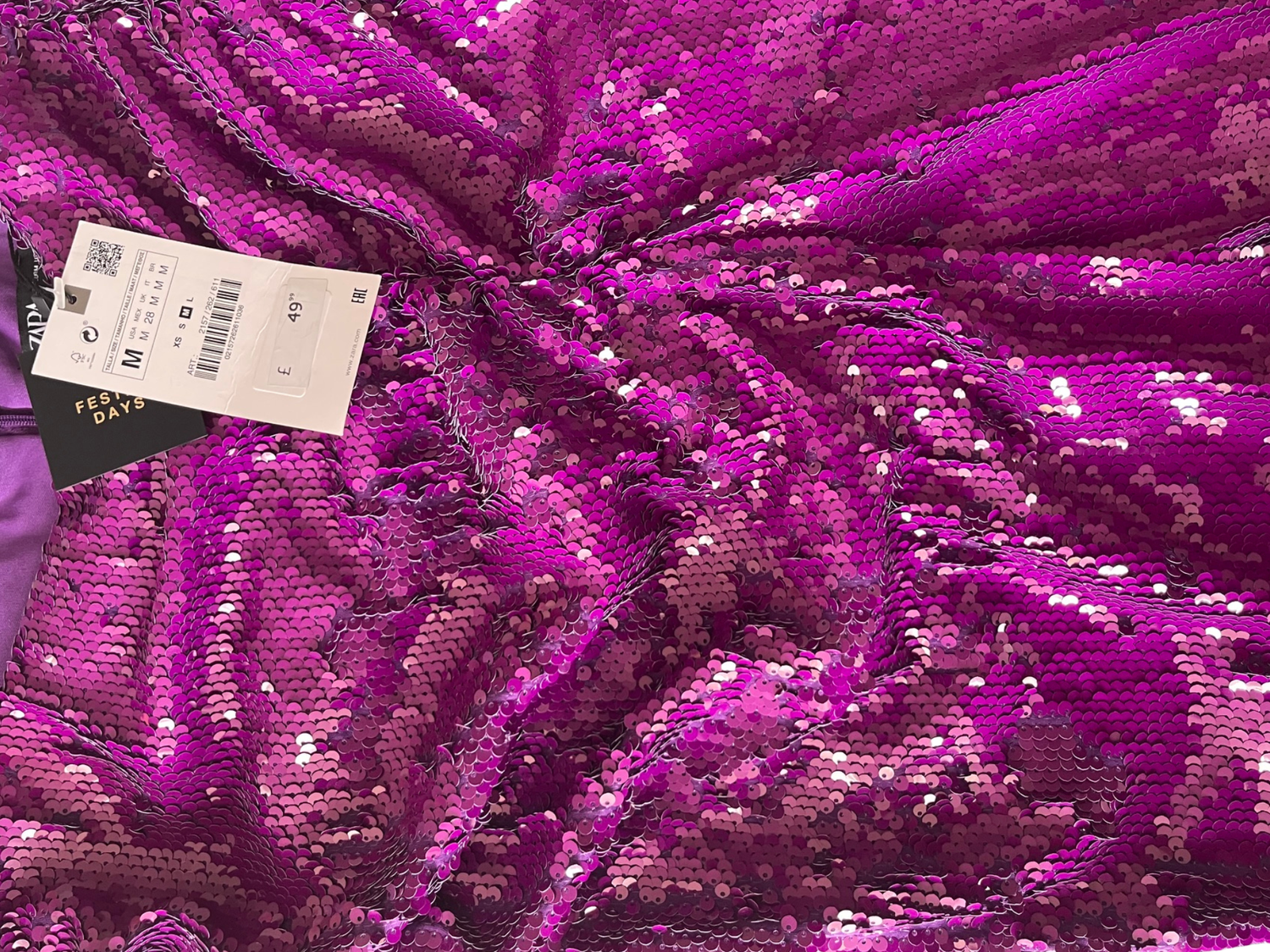 NWT Zara Purple/Fuchsia Mermaid Sequin Party Midi Skirt with Slit & Zip