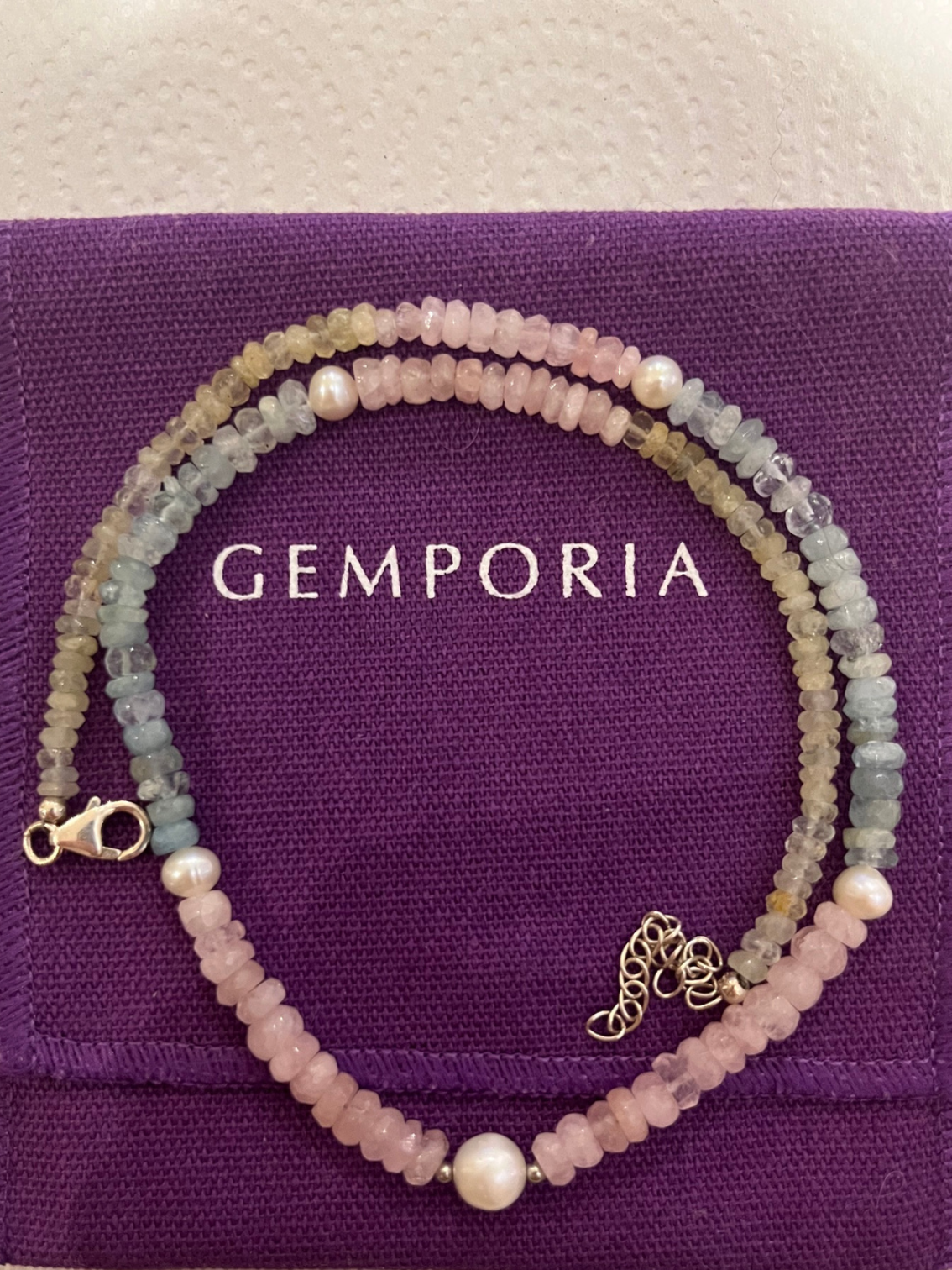 Sterling Silver Gemporia Limited Edition Freshwater Pearl & Multi-Colour Beryl Romantic Necklace