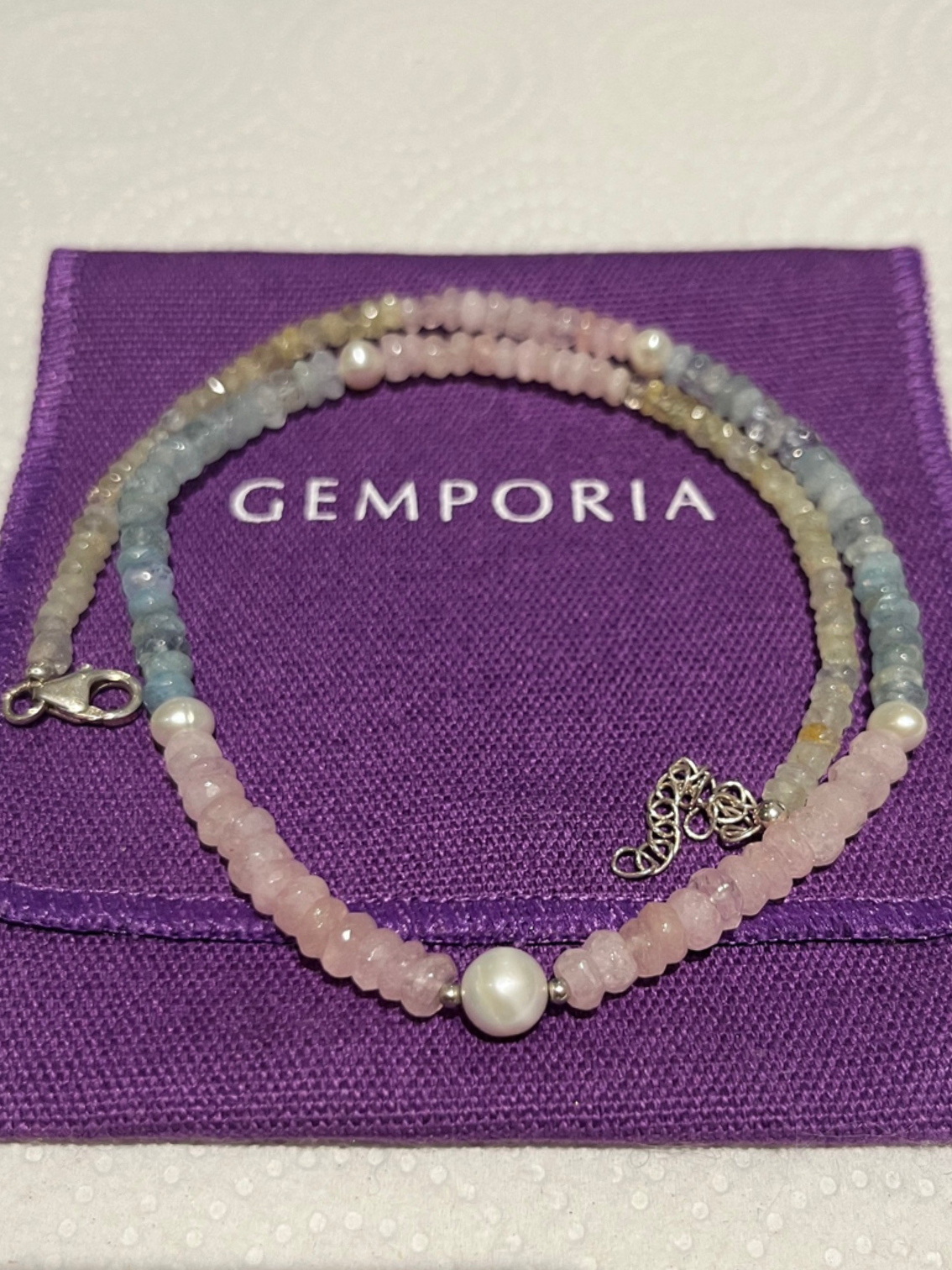 Sterling Silver Gemporia Limited Edition Freshwater Pearl & Multi-Colour Beryl Romantic Necklace