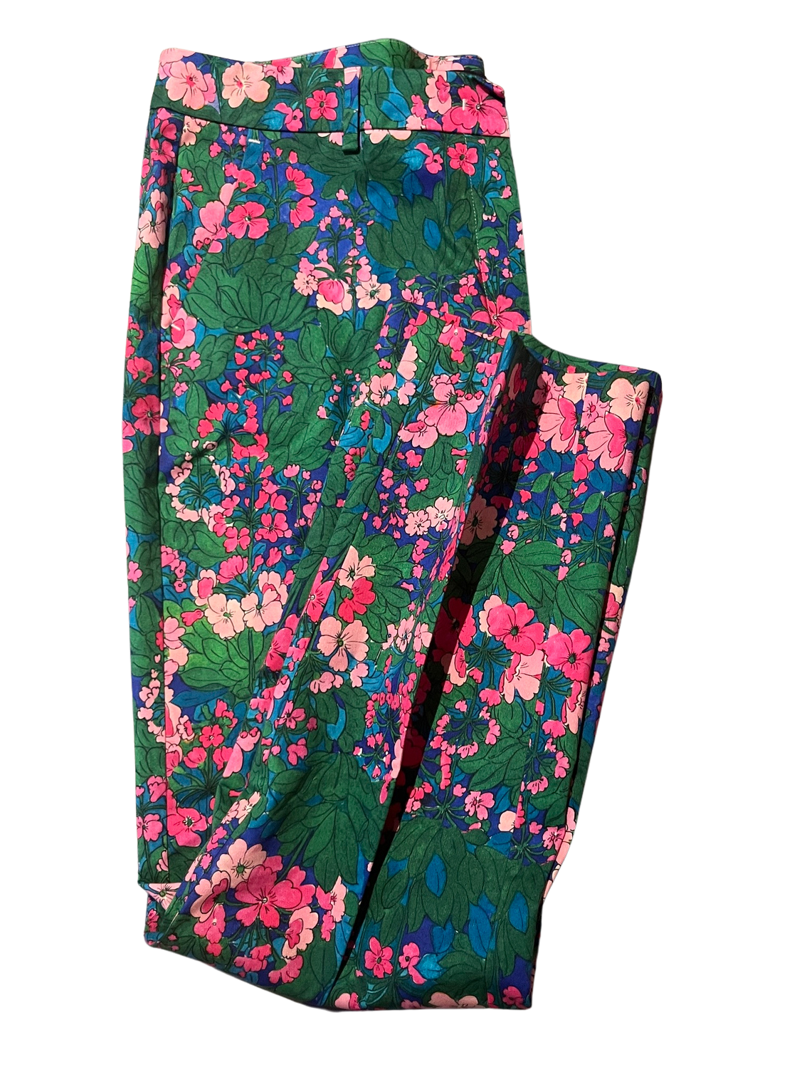 Beautiful Weekend Max Mara Summer Floral Trousers Green, Pink & Blue – Cigarette W13 Stretch, UK 16